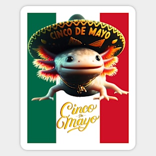 Cinco de Mayo Funny Cute AxolotL Mexican Flag Sticker